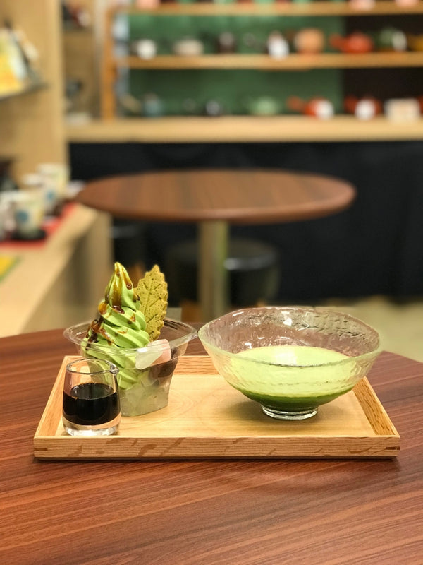 しゅんぽう茶カフェメニュー紹介！「濃厚抹茶ソフトあんみつパフェ＆お抹茶セット」