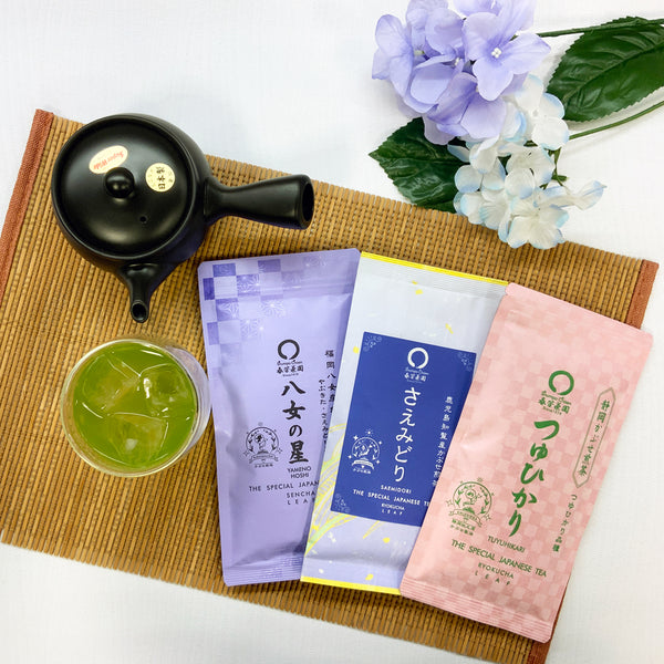 Limited quantity special price! "Gift box" 2023 Shizuoka, Kagoshima, Fukuoka Yame three major production area covered green tea drinking set 
