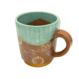 京焼・清水焼　釉彩三島詰唐草マグカップ　青　350ml