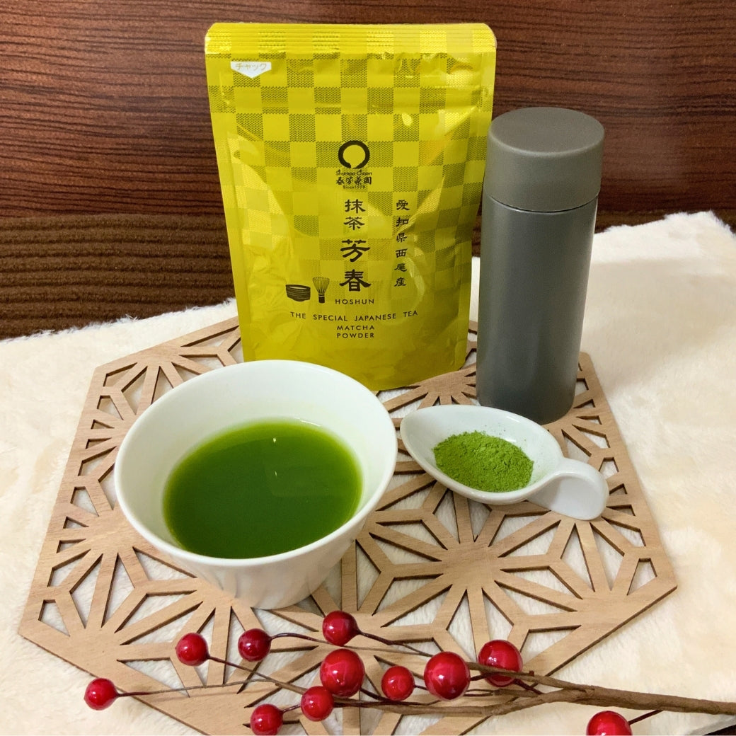 【愛知県西尾産】抹茶「芳春」＆抹茶ステンレスシェイカーセット※ネコポス便不可