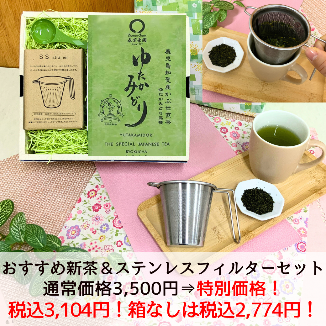 限定特別価格　新茶セット「新茶ゆたかみどり＆手付きスーパーステンレスフィルター」セット