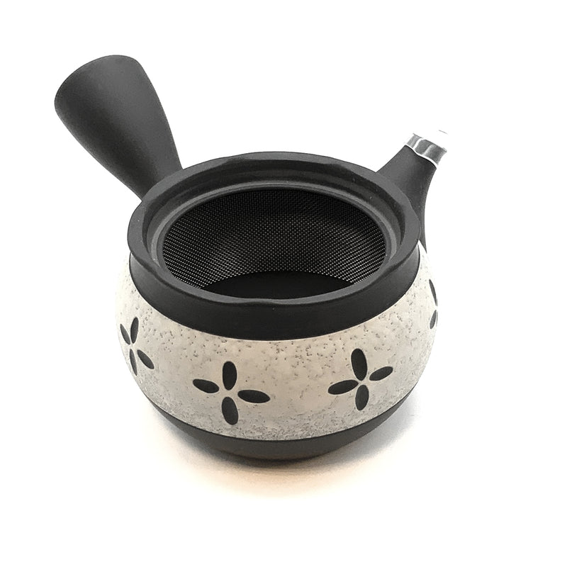 Tokoname yaki obi teapot black white cut 340ml