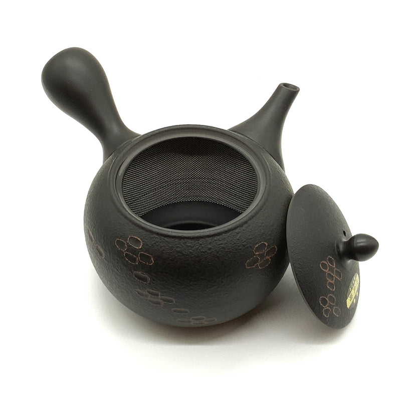 Tokoname yaki obi mesh teapot cut vermillion black 600ml