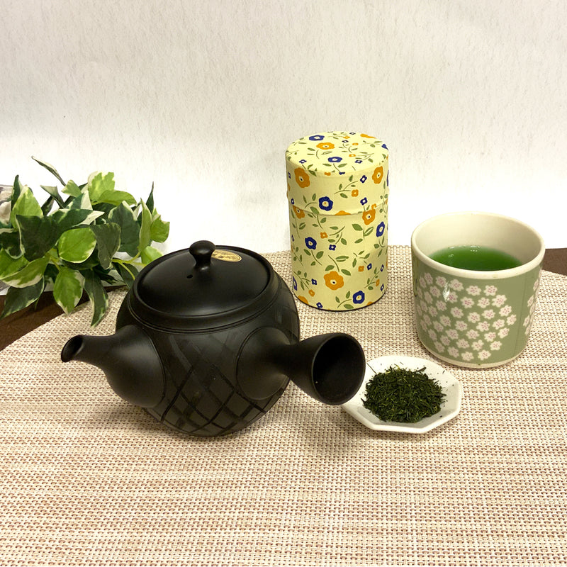 Tokoname ware teapot with black check belt 400ml