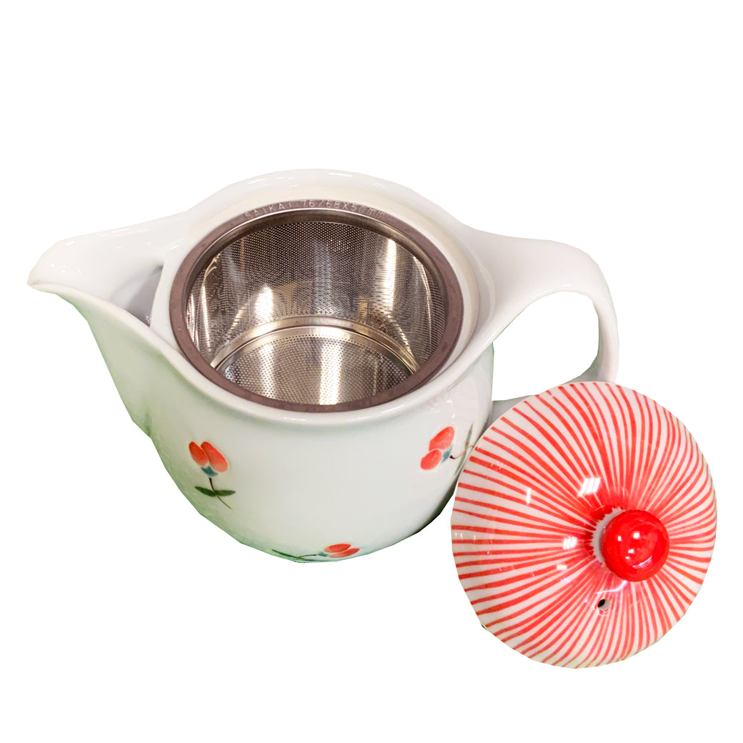 Hasami ware pot with stainless steel filter Kazahana red 375ml